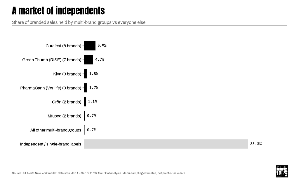 Share of branded sales by multi-brand group vs independents.